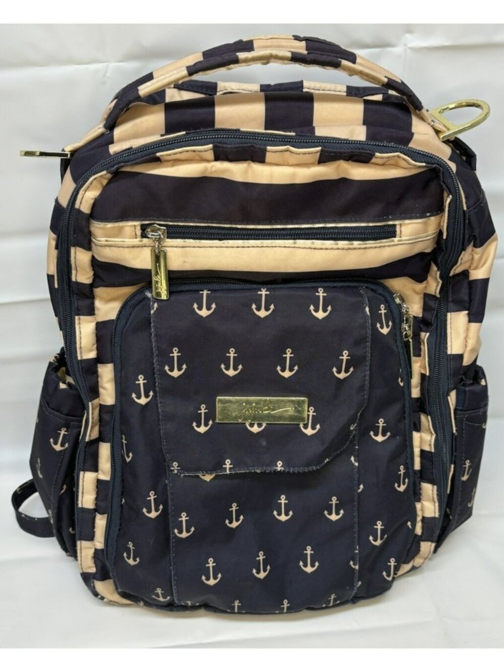 JuJuBe Be Right Back Backpack Diaper Bag +BONUS Commodore Stripe Nautical Anchor